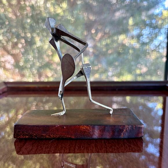 Vintage Brutalist Nail Art Sculpture Tennis Player Metal Figurine, Made in Spain - Picture 3 of 14